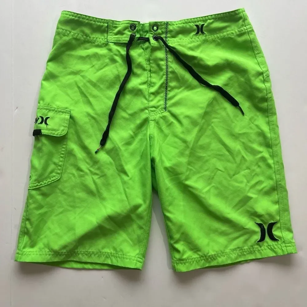Hurley Boy’s Lime Green Drawstring Surf Board Shorts Size 16/28